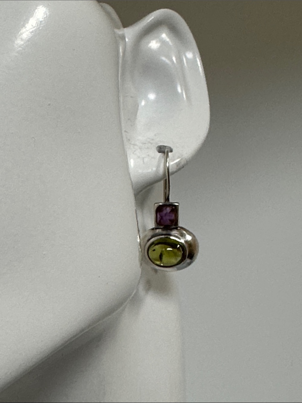 925 Sterling Silver Peridot and Amethyst Drop Earrings